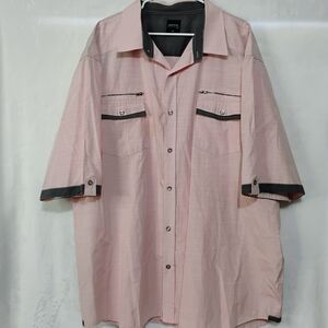 Vertical Mens 5XL Pink Button Shirt 5X Gray Trim Zipper Accent Pockets Big L
